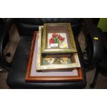 Three framed and glazed artificial flower arrangem