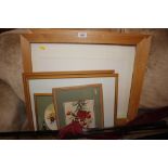 Two picture frames; a pair of watercolours ant two