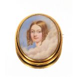 A finely painted early Victorian watercolour miniature, of a young girl's head amongst clouds and