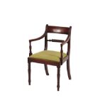 A set of eight George IV mahogany rope twist back dining chairs, having upholstered drop in seats
