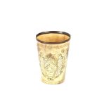 A 19th Century Masonic carved horn and white metal mounted beaker, decorated various symbols and