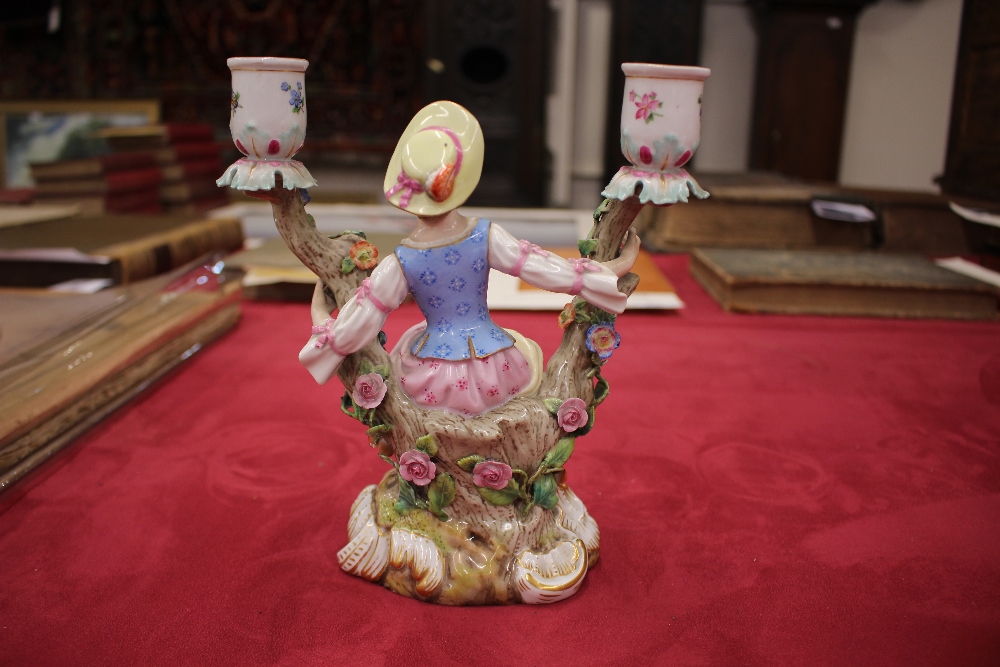 A pair of 19th Century Meissen porcelain figural candlesticks, depicting maid and youth seated on - Image 15 of 21