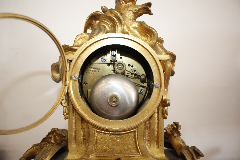 A 19th Century French gilt metal mantel clock, decorated with Sevres style porcelain panels, - Image 3 of 13