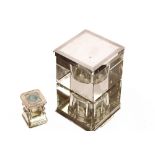 A block glass inkwell, with silver mount Birmingham 1958; and a small continental white metal