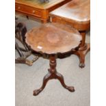 A good quality mahogany tripod occasional table, in the Chippendale manner, having pie crust