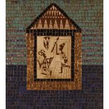 David Holleman, (American), framed mosaic picture, mainly in blue, entitled "Joker and Warrior",