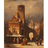 Dutch school, study depicting a market place in summer and another depicting a winter scene,