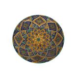 A 19th Century Iznik style shallow bowl, of large size painted in greens, blues and yellows with