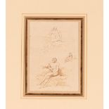 18th Century school, Old Master pen and ink drawing of a nude man on rockwork