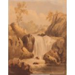 Manner of William Callow, study of a rocky waterfall, unsigned watercolour unframed 28cm x 22cm