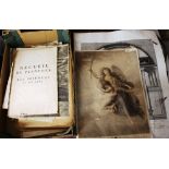 A box of miscellaneous antique engravings