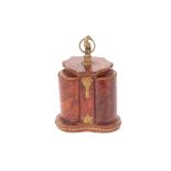 A burr walnut and gilt metal mounted scent flask carrier, with turned swivel action AF; and a cut