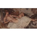 William Russell Flint, pencil signed print, study of a reclining naked girl, blind stamp to margin