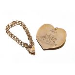 A large silver heart shaped pendant, engraved with a ship, "Anna"; together with a silver gilt