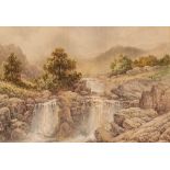 Charles Bool, waterfall scenes, signed watercolours, a pair, 27cm x 38.5cm (2)