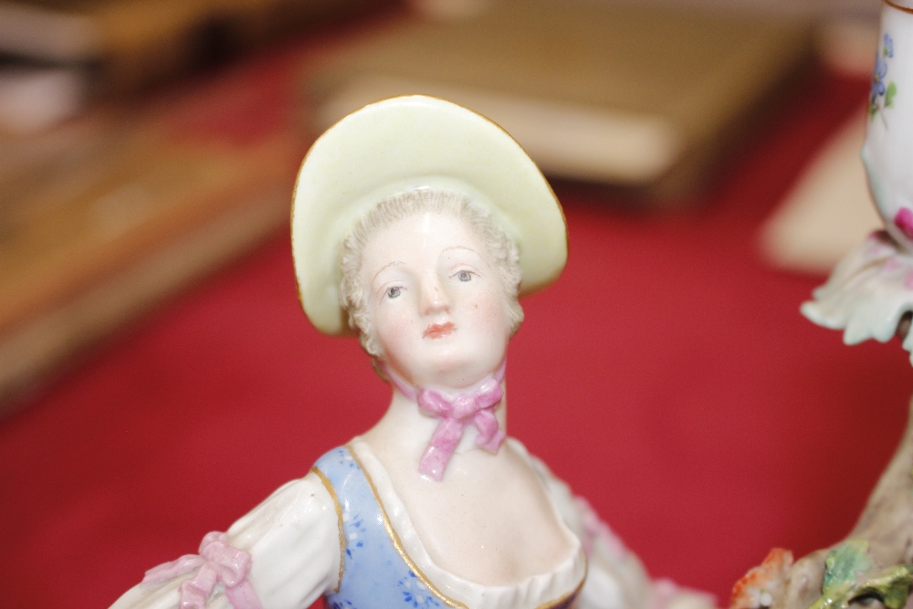 A pair of 19th Century Meissen porcelain figural candlesticks, depicting maid and youth seated on - Image 4 of 21