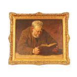 Late 19th Century school, study of a seated elderly gentleman reading a book, unsigned oil on