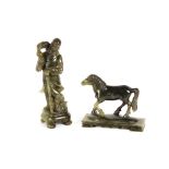 A Chinese green hard stone figure of an immortal, 24cm high; and a similar study of a horse 13.5cm