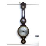 A 19th Century mahogany banjo barometer, having silvered dials, 110cm