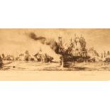 W.L. Wylie, A.R.A., etching depicting an extensive view of the battle of Trafalgar, published 1893