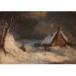 Attributed to E.R.Smythe, study of a horse and rider outside a snow bound country cottage,