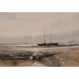Garnham, study of boats at low tide, signed watercolour, 32cm x 46cm