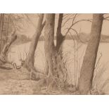 Paul Oppenheim, Thames near Henley, pencil and wash study, initialled and dated 1985, gallery