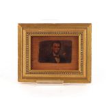 American school 19th Century, head and shoulders portrait of Abraham Lincoln oil on thin wood, 6cm x