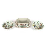 Three pieces of 19th Century French polychrome decorated faience ware, to include an octagonal