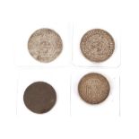 Two half shillings, South Africa 1896; two half shillings South Africa 1897; German five mark