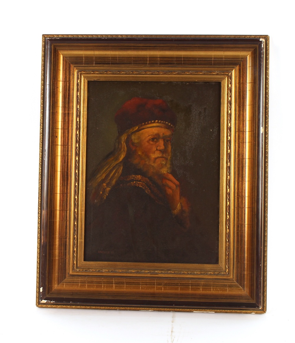 Continental school, head and shoulders portrait study of a bearded nobleman, indistinctly signed oil - Image 2 of 2
