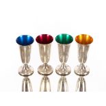 Four silver and enamel miniature vases by Gorham