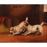 Attributed to Edward Armfield, "The Chase" and "Caught" studies of terriers ratting, a pair, oil