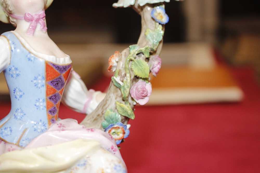 A pair of 19th Century Meissen porcelain figural candlesticks, depicting maid and youth seated on - Image 3 of 21