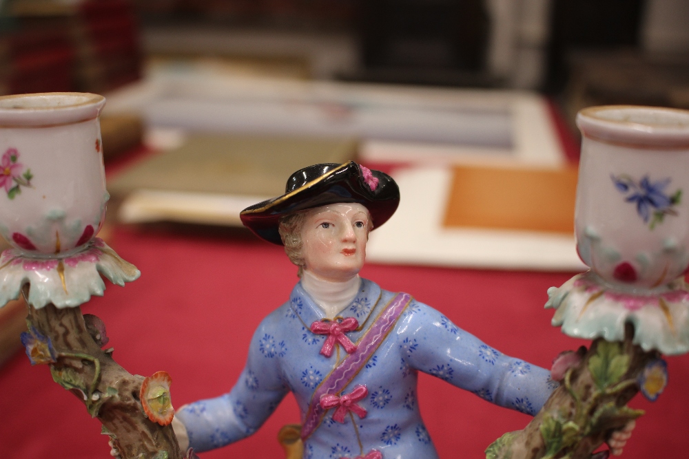 A pair of 19th Century Meissen porcelain figural candlesticks, depicting maid and youth seated on - Image 17 of 21