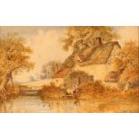 T. Smythe, a pair of rural studies depicting cottage and figure by a duck pond; and another of