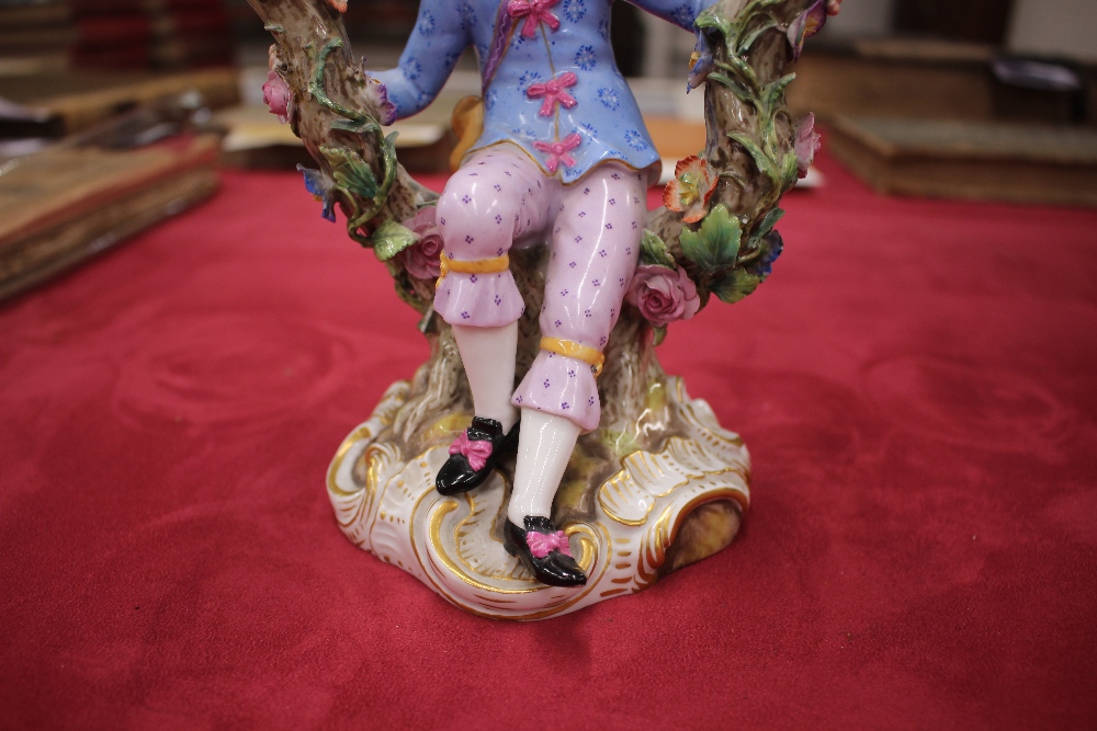 A pair of 19th Century Meissen porcelain figural candlesticks, depicting maid and youth seated on - Image 18 of 21