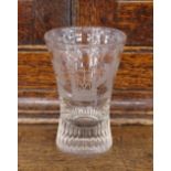 A Masonic etched glass tumbler, of waisted form, 10.5cm high