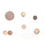 A William IV half crown, 1698; and sixpence 1887; various Victorian four pence pieces and two