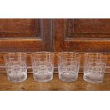 Four Masonic etched glass tumblers, all decorated with symbols and initialed "G"