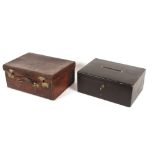 A leather covered dispatch box, by W. Leuchars & Son, Piccadilly; and a leather travelling toilet