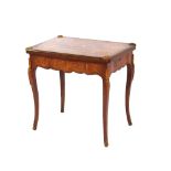 A 19th Century walnut marquetry and Ormolu mounted card table, the fold over swivel top raised on