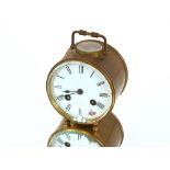 A 19th Century brass cased drum clock, 8 day movement, Paris maker, having visual platform