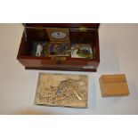 A mahogany box containing a WW2 Defence medal; var