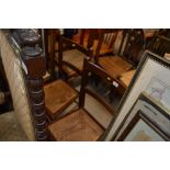 A pair of cane seated bedroom chairs; and a pair o