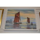 M Peck, oil on board study of sailing barges