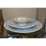 Three oriental blue and white dishes