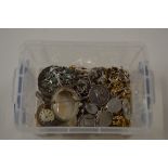 A box of costume jewellery to include some silver