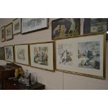 Four framed and glazed caricature prints depicting
