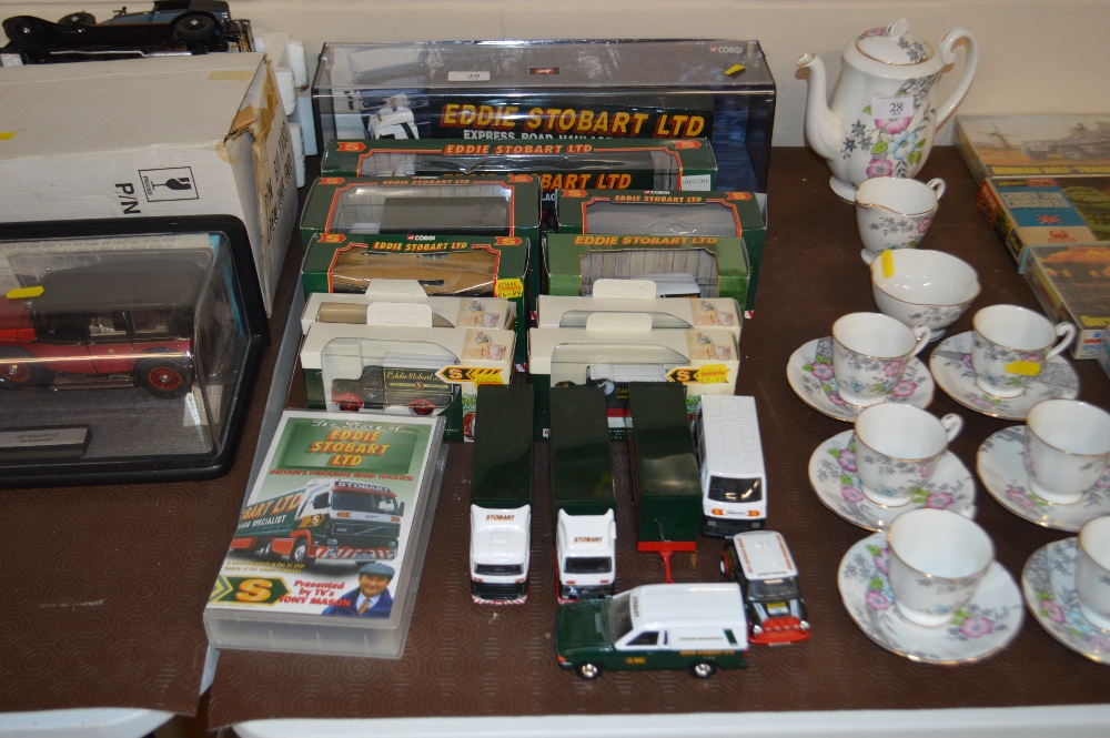 A collection of Eddie Stobart model vehicles, most